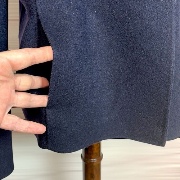 Talbots Felted Wool Navy Blue and Gray Jacket Open Front Wing Collar Pockets L - Picture 7 of 10